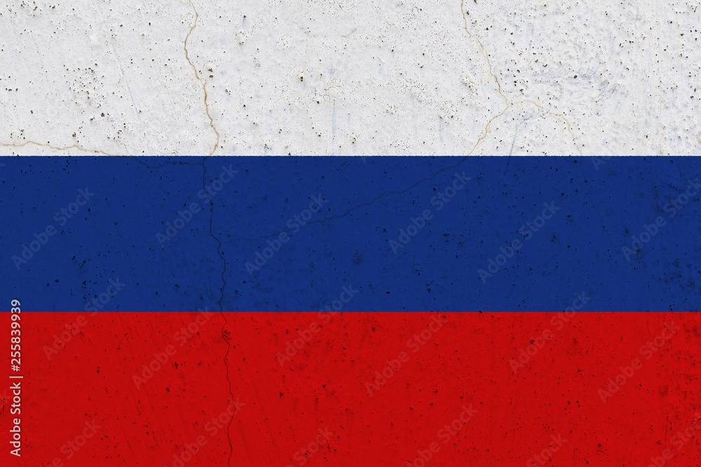 russia flag on concrete wall