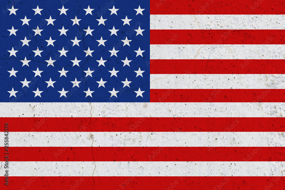 United States flag on concrete wall United States flag on concrete wall