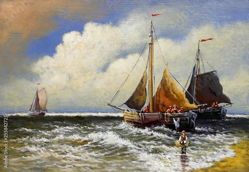 Obraz Obrazy olejne pejzaż morski, żaglówka na morzu