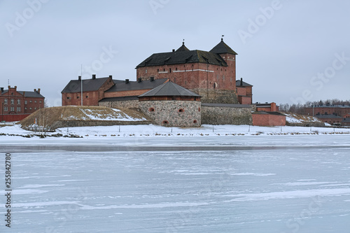 Obraz na płótnie Hameenlinna, Finland. Hame Castle or Tavastia Castle in winter overcast day. The castle was constructed in the 13th century. w salonie