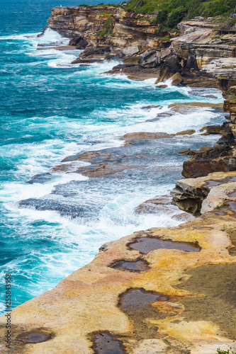 beautiful seaside landscape during sunny day, texture of coastal area