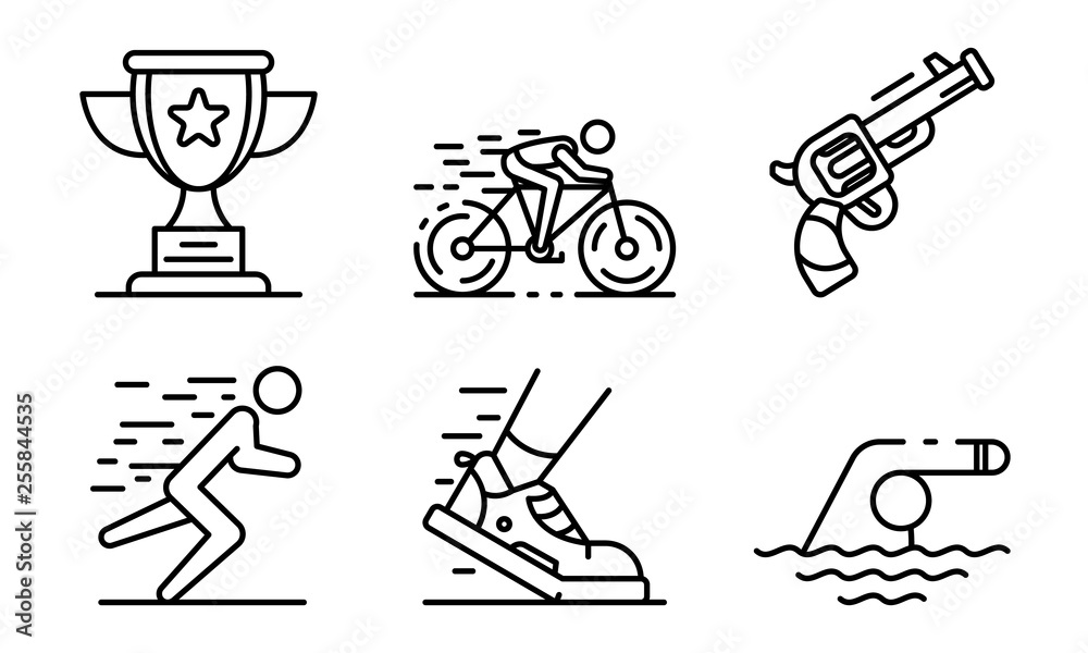 Triathlon icons set. Outline set of triathlon vector icons for web ...