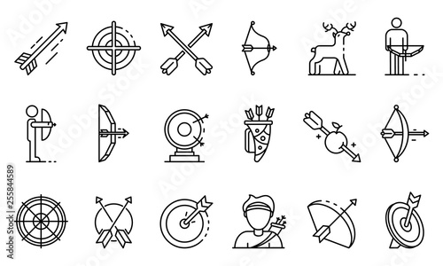 Archery icons set. Outline set of archery vector icons for web design isolated on white background photo