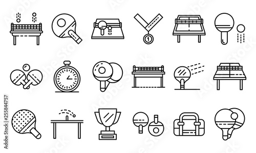 Table tennis icons set. Outline set of table tennis vector icons for web design isolated on white background