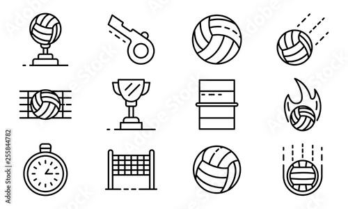 Volleyball icons set. Outline set of volleyball vector icons for web design isolated on white background