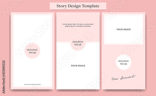 Bright Pink social media story design template set for fashion, cosmetic, event, or promotion with square photo frame