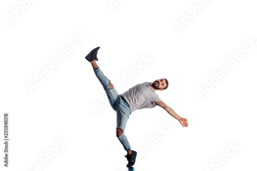 Man performing dancing isolated on white backgorud