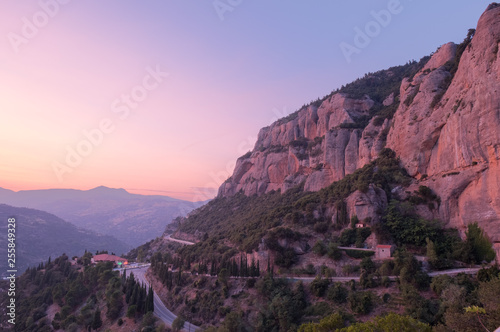 Sunset in mountain. Greece Near Mega Spileo