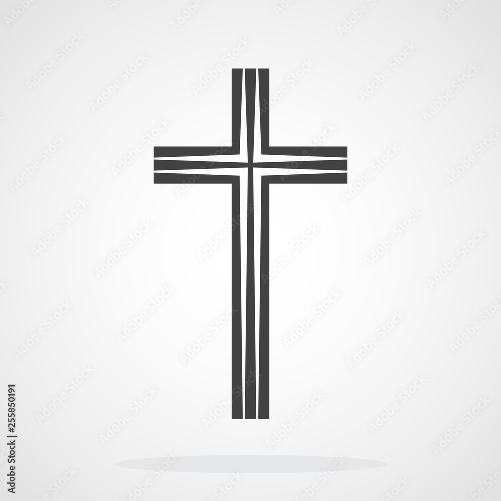 Gray Christian cross icon. Vector illustration.