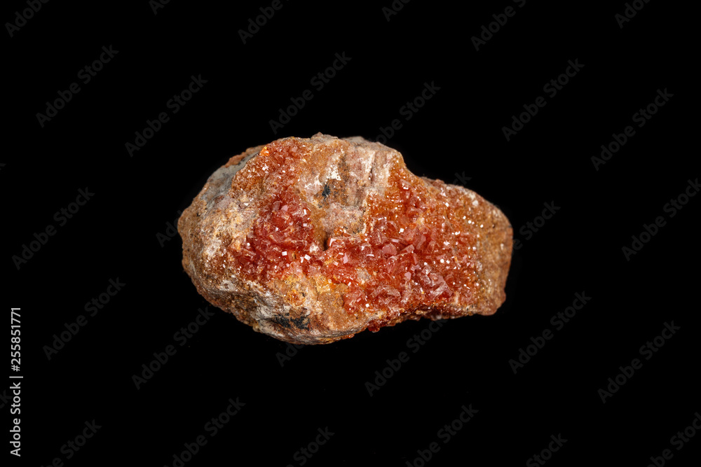 Macro mineral stone Vanadinite on a black background Macro mineral stone Vanadinite on a black background