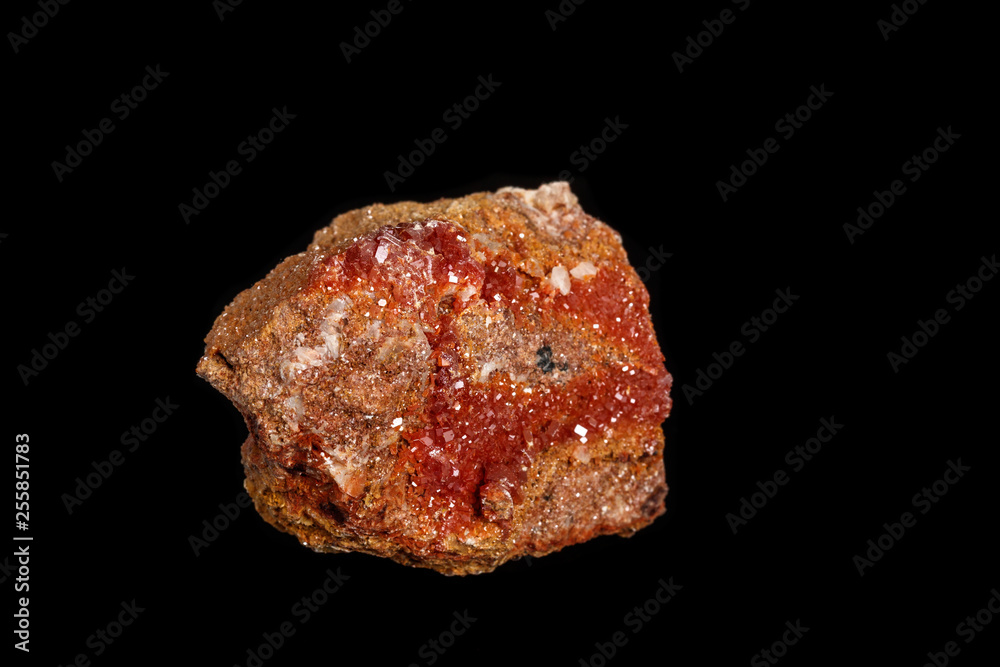 Macro mineral stone Vanadinite on a black background Macro mineral stone Vanadinite on a black background