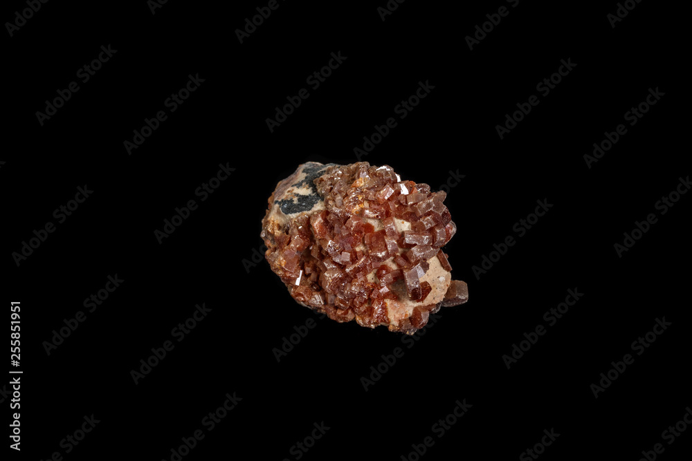 Macro mineral stone Vanadinite on a black background Macro mineral stone Vanadinite on a black background