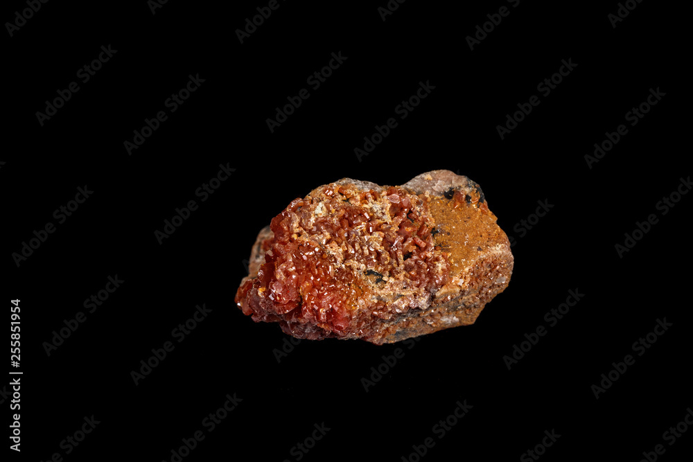 Macro mineral stone Vanadinite on a black background Macro mineral stone Vanadinite on a black background
