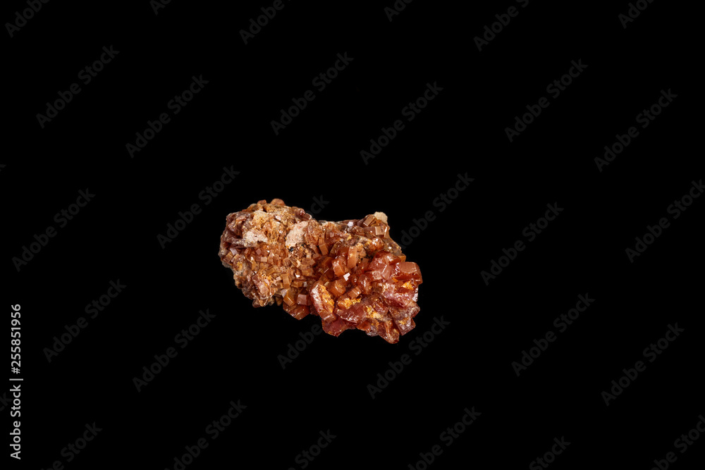 Macro mineral stone Vanadinite on a black background Macro mineral stone Vanadinite on a black background