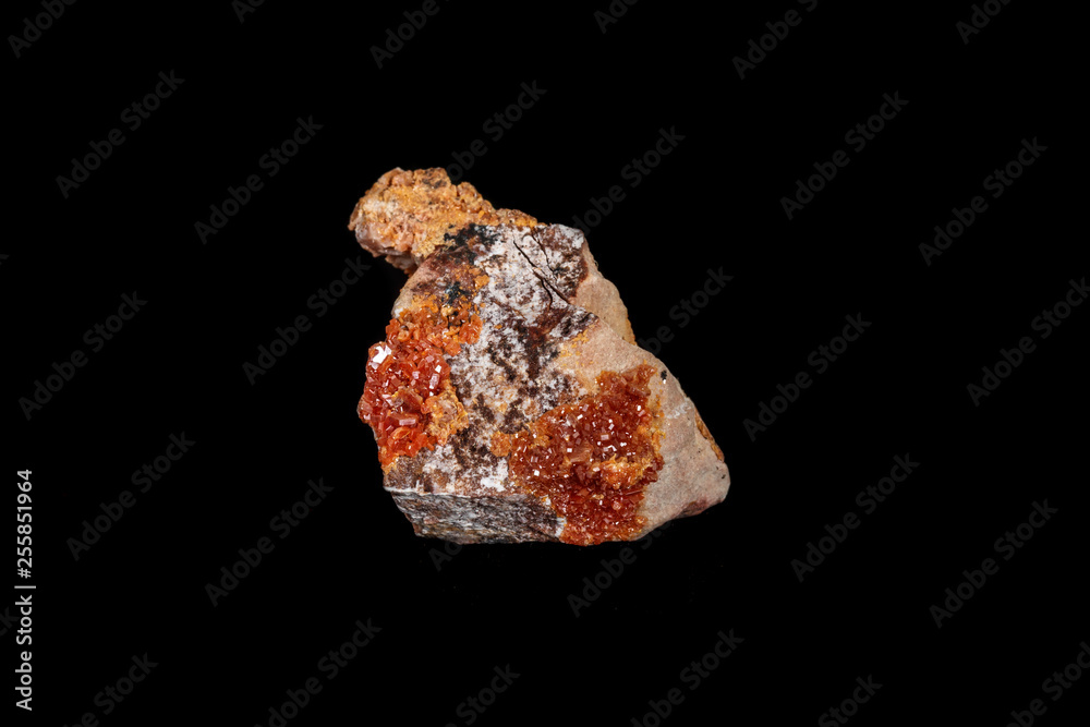 Macro mineral stone Vanadinite on a black background Macro mineral stone Vanadinite on a black background