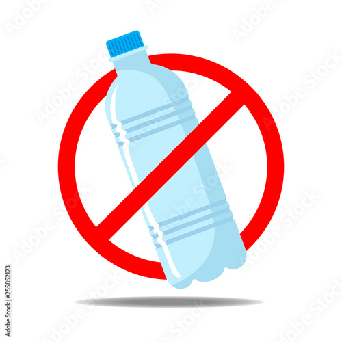 Stop plastic contamination. Plastic bottle with a sign of the plaid on a white background. Vector symbol
