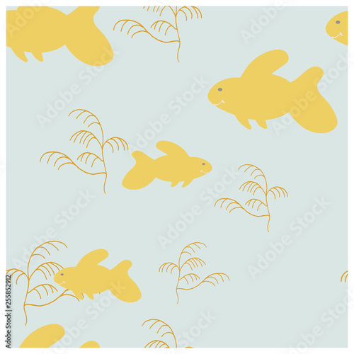 Endless design Fish and sea plant texture pattern. 