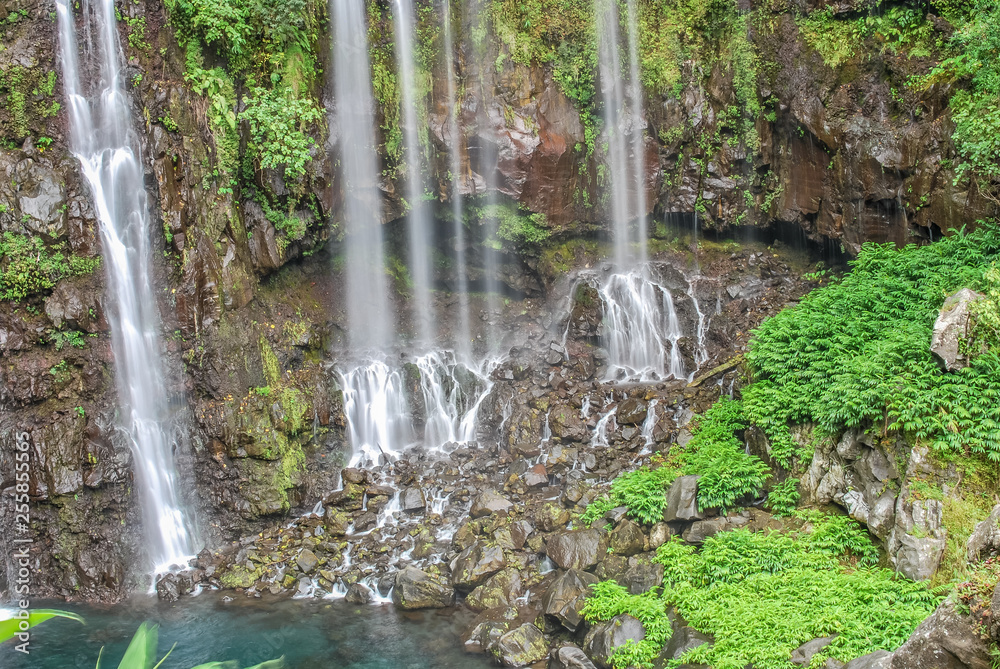 view on waterfall with jungle on mauritius island