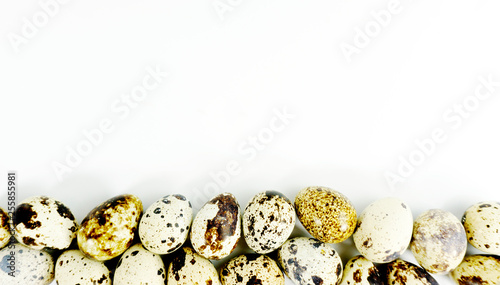 Empty space with eggs for design on white background. top view copy space. Easter holiday concept..