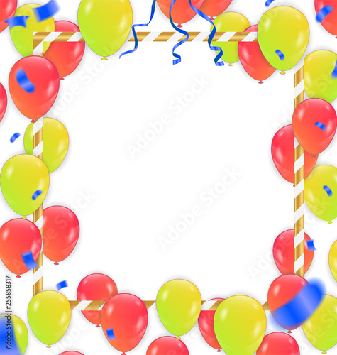 Vector party, celebration for anniversary border with colorful hanging garlands, streamers and balloons ballons,  celebrate background