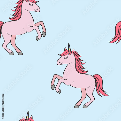 Seamless repeat pattern with half-drop prancing unicorn