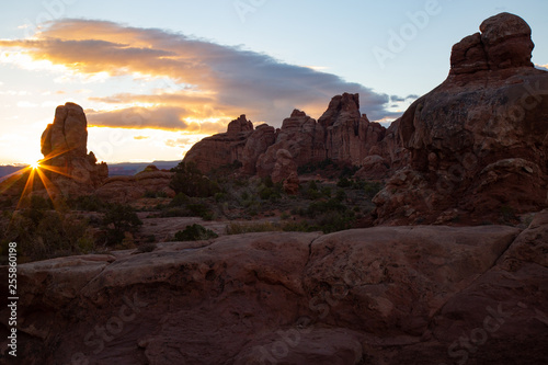 Sunburst through the rocks.