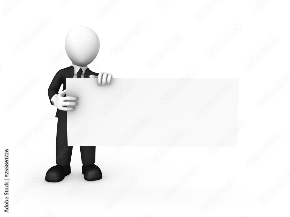 3d businessman with big billboard in hands 3d businessman with big billboard in hands