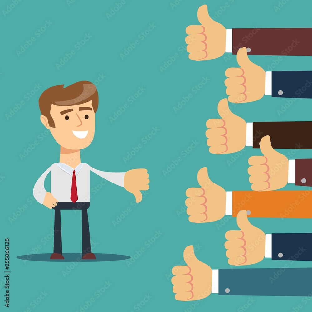 hand of businessman,many hands with thumbs up but get one dislike feedback from the boss or customer - complaining to businessman concepts flat style vector illustration hand of businessman,many hands with thumbs up but get one dislike feedback from the boss or customer - complaining to businessman concepts flat style vector illustration