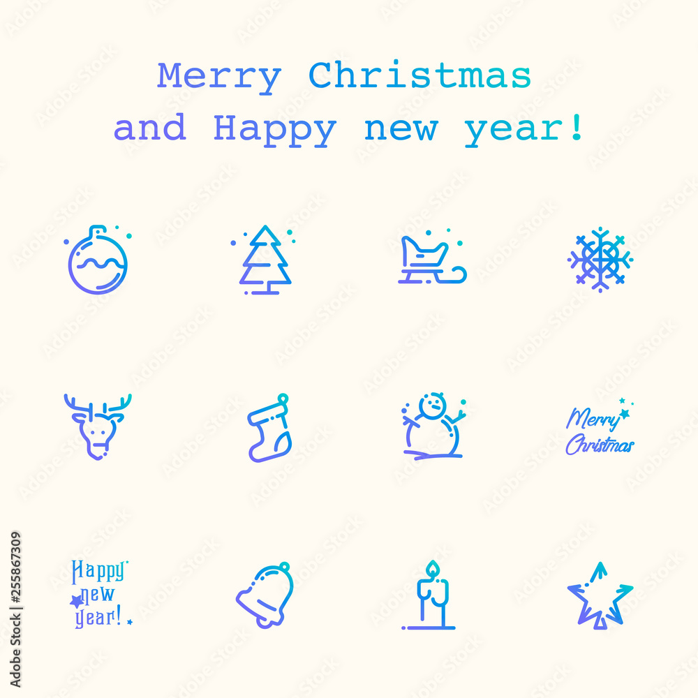 Illustration and icons for the celebration of Christmas and New Year