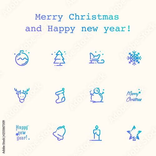 Illustration and icons for the celebration of Christmas and New Year