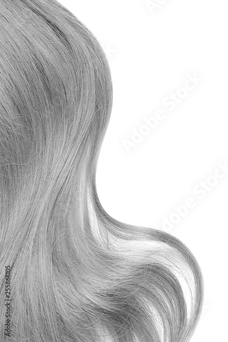 Natural gray hair isolated on white. Background