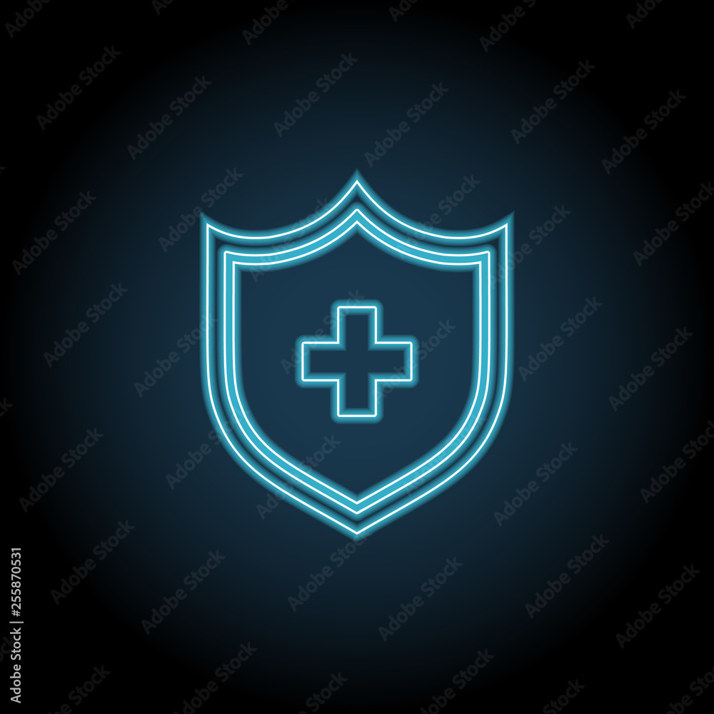 The Medical shield with cross neon icon . Simple thin line, outline vector of Medicine icons for UI and UX, website or mobile application The Medical shield with cross neon icon . Simple thin line, outline vector of Medicine icons for UI and UX, website or mobile application