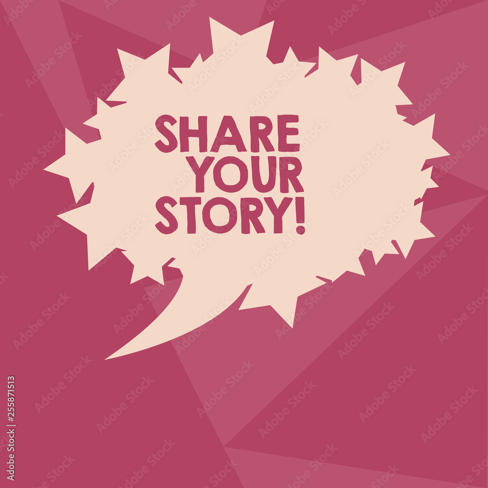 Conceptual hand writing showing Share Your Story. Concept meaning telling everyone about your moments or experience Oval Color Speech Bubble with Stars as Outline Text Space