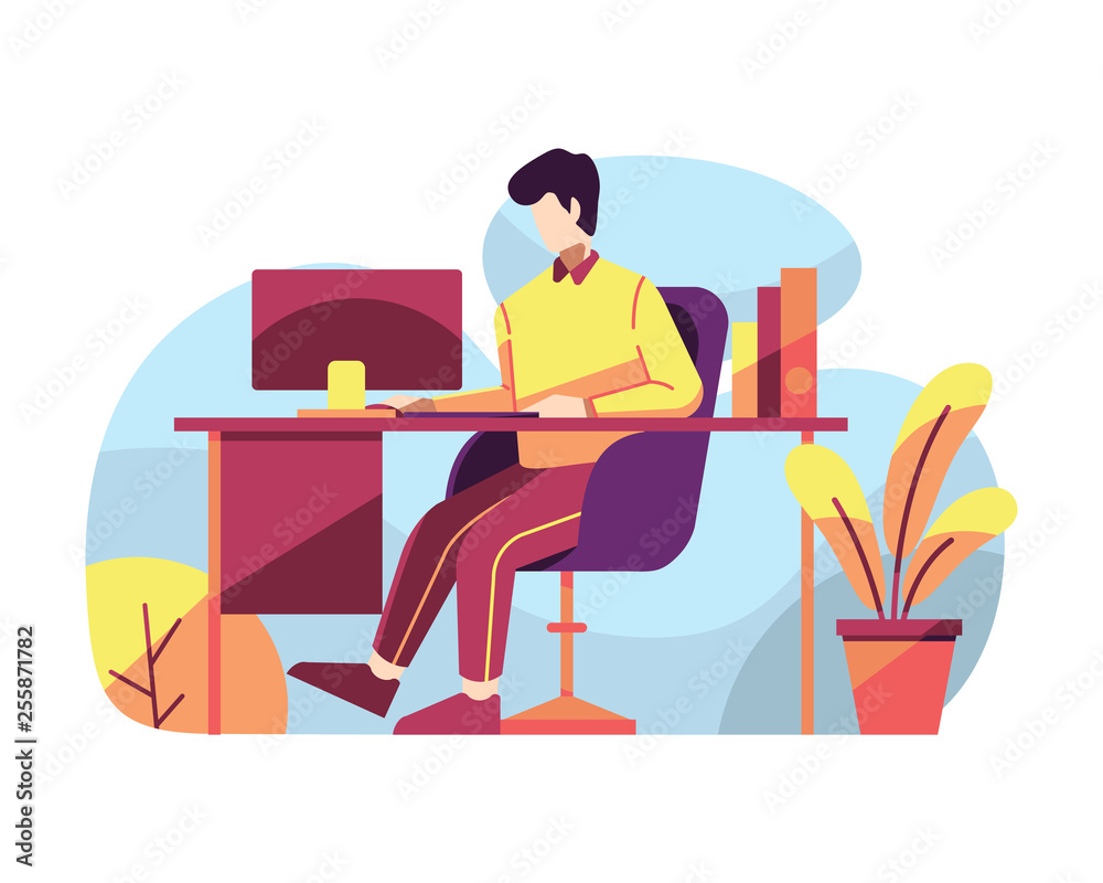 Man working at his office desk vector illustration Man working at his office desk vector illustration