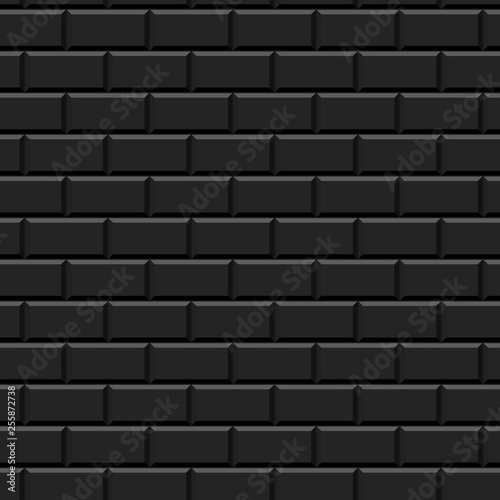 Black subway tiles wall seamless pattern, vector
