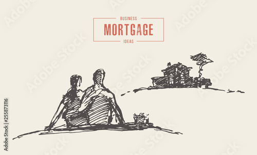 Drawn vector couple dream home mortgage sketch
