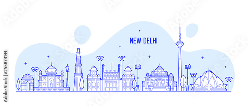 New Delhi skyline India city buildings vector line photo