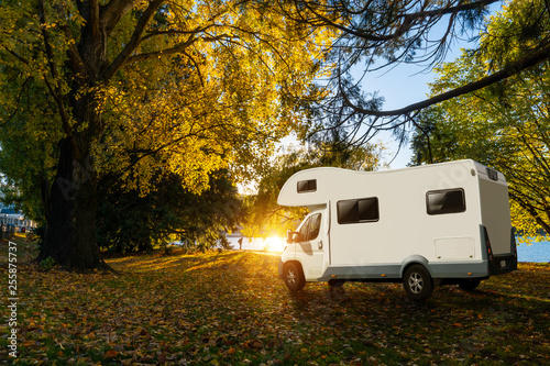 Motor home on autumn view at New Zealand