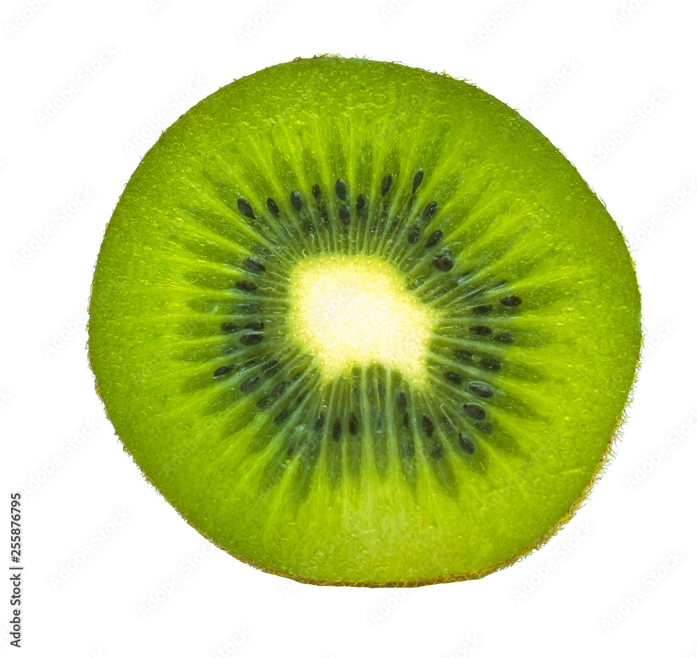 Slice of fresh green kiwi fruit isolated on white background Slice of fresh green kiwi fruit isolated on white background