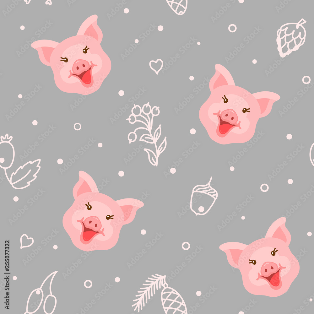Cute pig seamless pattern background vector illustration
