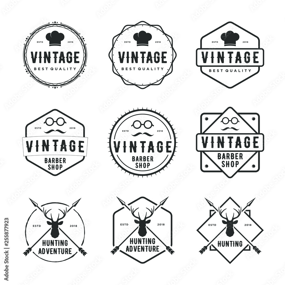 Obraz premium Vintage logo set, restaurant, barber shop, wildlife