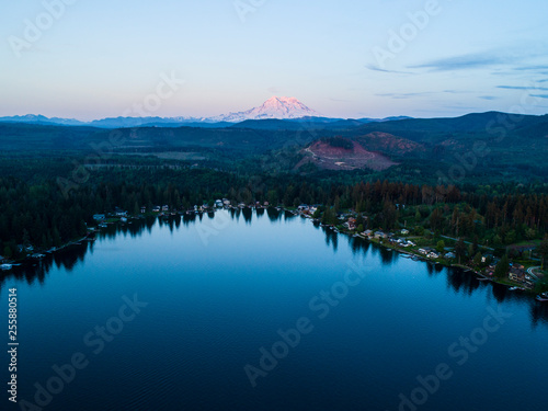 Sunset Mt Rainier View Forest Lake Washington State Pacific Northwest Evening Landscape
