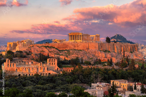 Sunset at the Acropolis of Athens, with the Parthenon Temple, Athens, Greece. photo