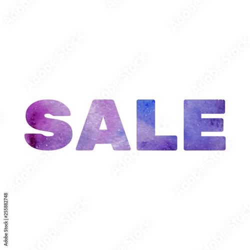 Sale. Purple, violed and pink watercolor textured word sale, vector image. Isolated wihout background. photo