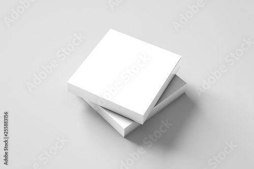 Blank Square Brochure or Magazine Mock-up on soft gray background. 3D rendering.