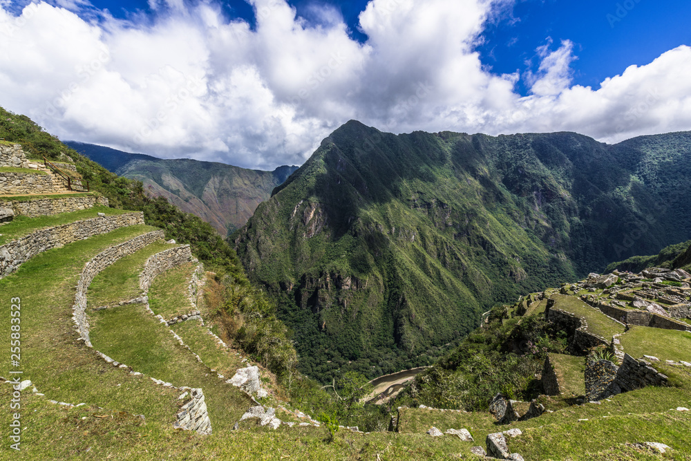 Circular green terraces of Machu Picchu