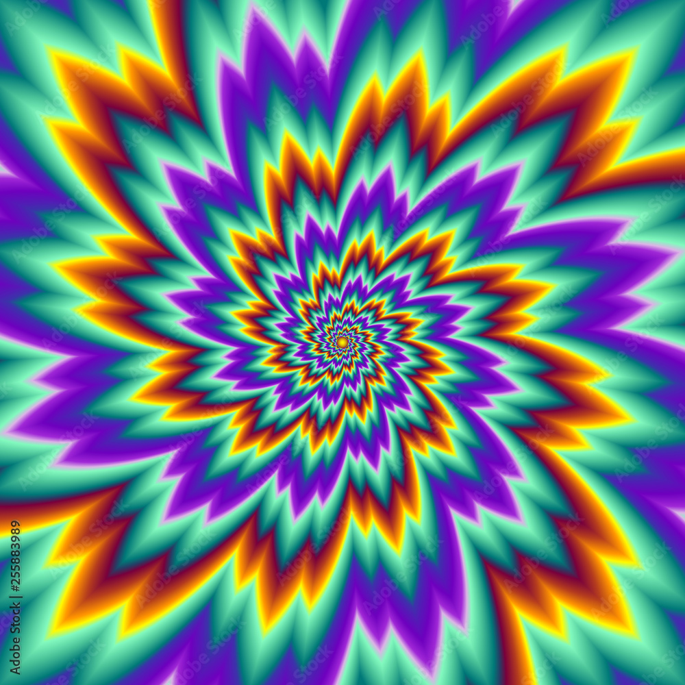 Pulsing fiery flower. Optical illusion of movement.