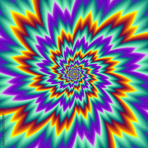 Pulsing fiery flower. Optical illusion of movement.
