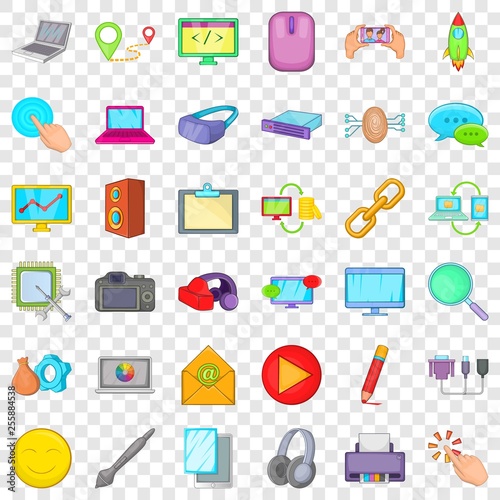 Computer part icons set. Cartoon style of 36 computer part vector icons for web for any design