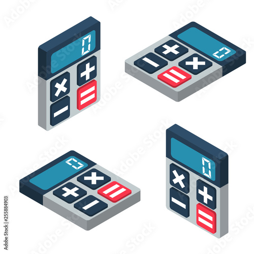 Isometric calculator set. Vector illustration 3D design
